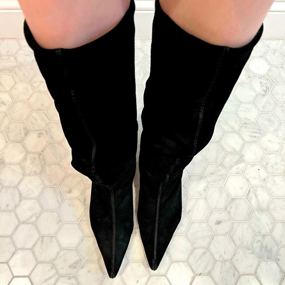Steve Madden Slouchy Suede boot kitten heel black 7.5